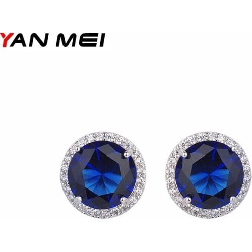 YAN MEI Round Silver Plated Stud Earrings For Woman Man White Circular Crystal Zircon Earrings Channel Brinco Jewelry GLE3705Y