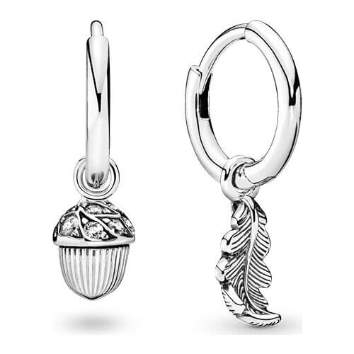 925 Sterling Silver Geometric Acorn & Leaf Hoop Earrings For Women Wedding Earrings Jewelry Oorbellen 2020