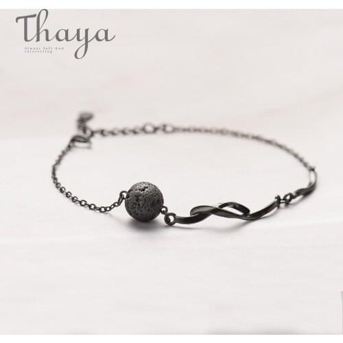 Thaya s925 Silver Meteorite Design Bracelet Volcanic Stone Lack Fallen Track Entanglements Original Design Jewelry for Women