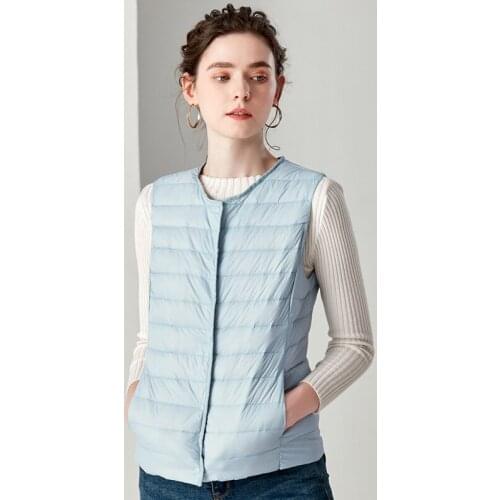 Winter Weightless Round Collar Sleeveless Coat New Causal Women White Duck Down Vest Ultra Light Vest Jacket