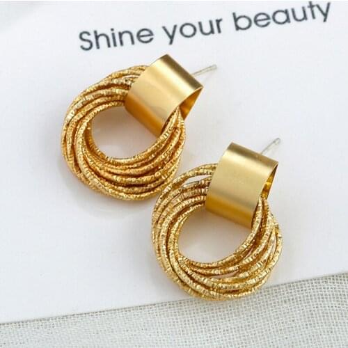1 Pair Hot Fashion Gold Round Alloy Earring For Women Statement Korean Geometric Drop Earrings Wedding Jewelry Accessories Decor