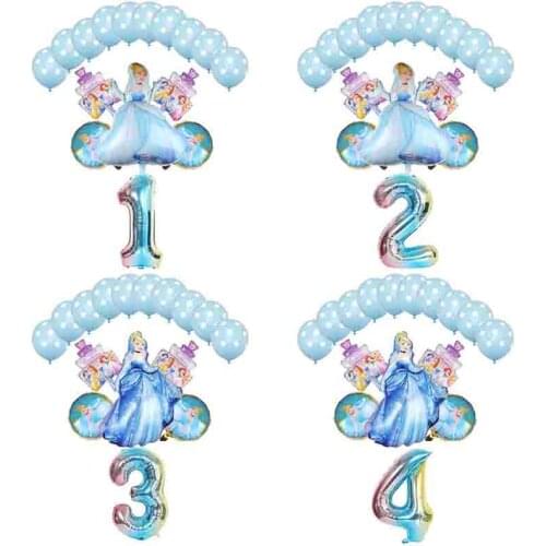 16pcs/lot princess cinderella balloons 32inch number Baby shower foil ballons birthday party decorations kids toys girl globos