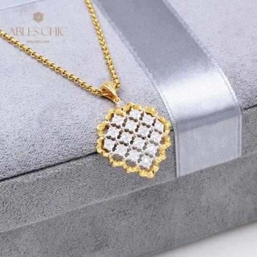 18K Gold Tone Renaissance Filigree Lace Diamond Pendant Black White 925 Silver CZ Wedding Necklace Unique Gift Party C11N3S25307