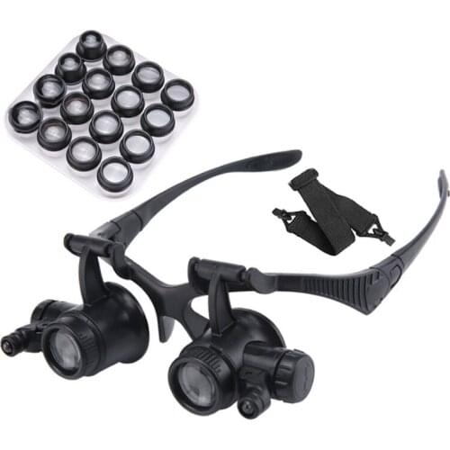 2.5X-25X Eyeglasses Magnifier with LED Light Watchmakers Jeweler Magnifying Glass Spectacles Loupe