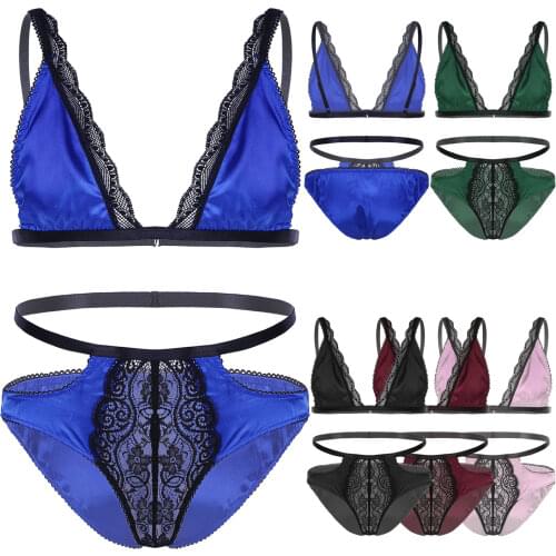 2020 Sexy Lingerie for Mens Underwear Briefs Lace Hollow Exotic Lingerie Set Adjustable Shoulder Strap BraTops Low Rise Briefs