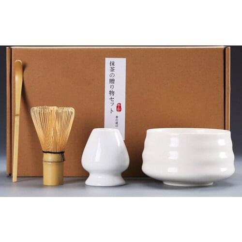 4pcs/set Traditional Matcha Giftset Bamboo Matcha Whisk Scoop Ceremic Matcha Bowl Whisk Holder Japanese Tea Sets