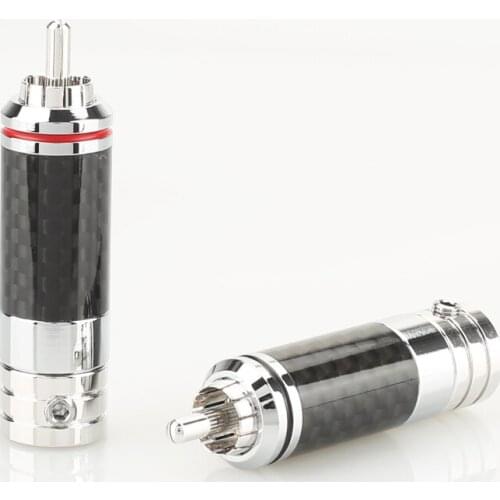 4Pcs Copper Rhodium Plated Non Solder Carbon Fiber RCA Connector Plug