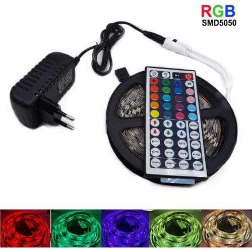 5m 10m 15m 20m LED Strip 5050 2835 IP20 RGB Strip LED Light Flexible Ribbon Stripe DC 12V RGB Diode Tape IR Controller Adapter