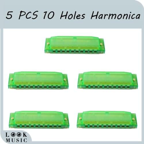 5 Pieces 10 Hole Cute Harmonica for Beginners Educational Kids Children Harmonica Toy Green