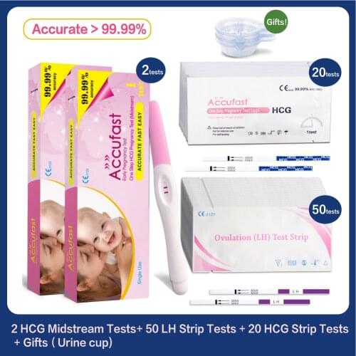 ACCUFAST 50Pcs LH Ovualtion Test Strips + 20Pcs HCG Pregnancy Test Strips + 2Pcs HCG Pregnancy Test Midstream One Step Test Kits
