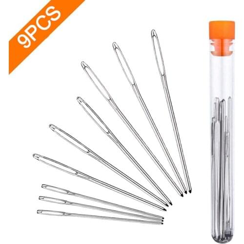 9Pcs Stainless Steel Extra Large-Eye Yarn Knitting Needle Set with Clear Bottle