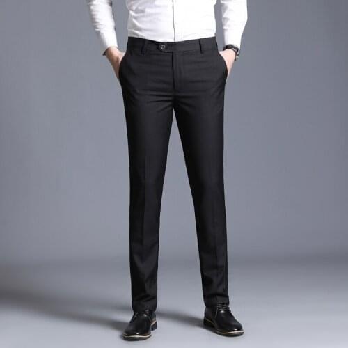 Mens Business Casual Pants Men Slim Straight Suit Pants Male Trousers Thin Smooth Fabric Solid Classic Trousers