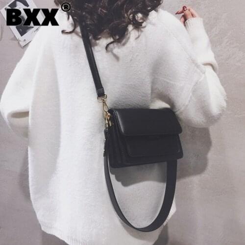 [BXX] Solid Color PU Leather Crossbody Bags For Women 2021 Spring Simple Shoulder Messenger Bag Luxury Quality Handbags HK258