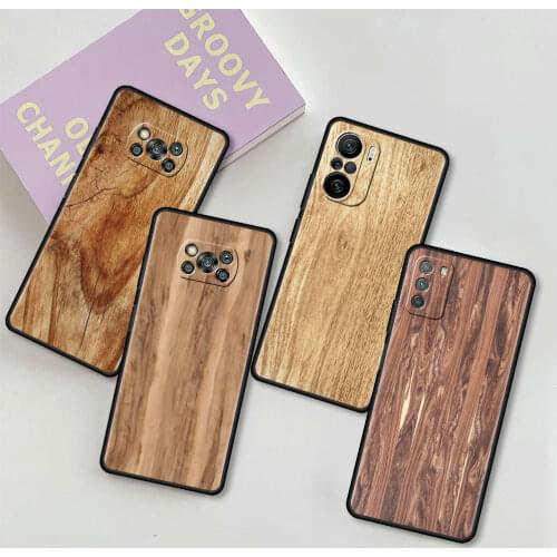 For Xiaomi Mi Poco X3 NFC M3 Pro F3 GT K40 10T Note 10 F1 X2 F2 Black Soft Silicone Phone Case Luxury Cover Tree Texture Wood