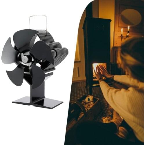 Black Fireplace 4 Blades Heat Powered Stove Fan Log Wood Burner Ecofan Quiet Home Fireplace Fan Efficient Heat Distribution