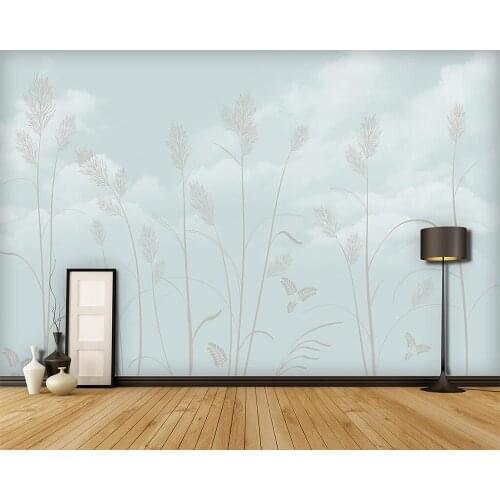 Decorative wallpaper Hand-painted white clouds branches and leaves background wall