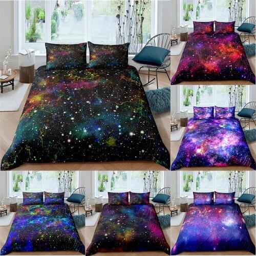 Galaxy Duvet Cover Queen king size Colorful Starry Bedding Set Outer Space Comforter Cover Sky Light Printed kids boy Bedspread