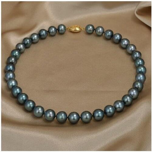 HOT sell new Style 17"11-12mm round tahitian black green pearl necklace