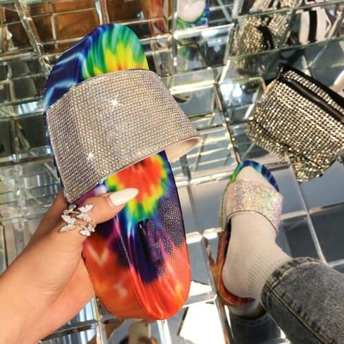 Crystal Single Band Slippers Platform Women Sandals Female Outside Rhinestone Summer Women Slippers Thick Bottom Womens Shoes