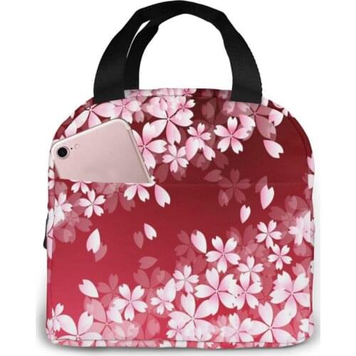 Insulated Lunch Bag Thermal Cherry Spring Flower Tote Bags Cooler Picnic Food Lunch Box Bag For Kids Women Girls Men Children