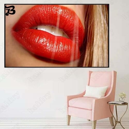 Canvas Painting Wall Art Figure Painting Face Close Up Womans Sexy Red Lips Posters for Living Room Corridor Home Decoration