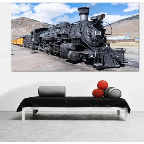 Train Painting With Gray Smoke Steam In Progress Wall Art Painting The Picture Print On Canvas Car Pictures For Home Decor