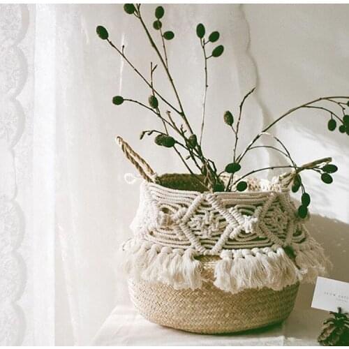 Cestos Panier Osier Bohemian Tassel Decoration Wicker Basket Garden Flower Pot Macrame Rattan Basket Boho Decor Home Organizer