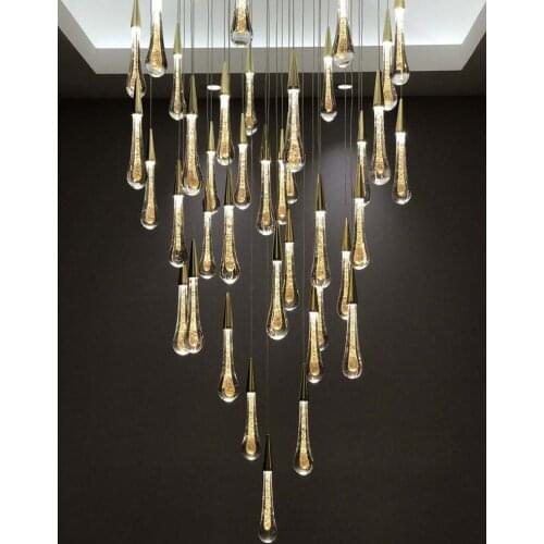 Gold Water drop Crystal Creative Pendant Light European-style Luxury LED Lamps Moderm Glass Indoor Lighting Restaurant