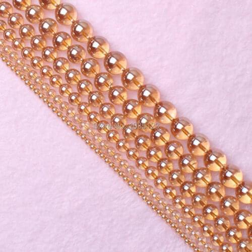 High Quality 4.6.8.10.12.14mm Natural Champagne Color Crystals Stone Round Shape Loose Beads Strand 15" Jewelry Accessory wj118