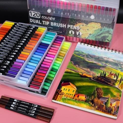 FineLiner Dual Tip Brush Art Markers Pen 36/48/72/60/100/120Colors Watercolor Pens For Drawing Painting Calligraphy Art Supplies