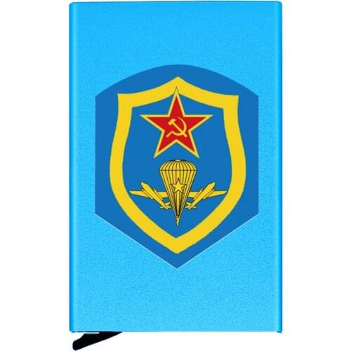 Metal Case Russian Airborne Troops Printing Credit Card Holder Men Slim Anti Protect Travel ID Cardholder Women Rfid Wallet