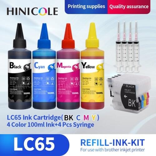 Hinicole New LC38 LC39 LC61 LC65 LC980 LC985 LC990 LC1100 Refillable Ink Cartridge For Brother DCP-J125 195C J315W with 400ML
