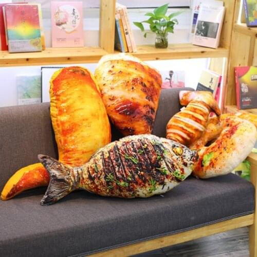 1 Pcs Simulation Food Pillow Soft and Interesting Grilled Fish Chicken Legs Plush Cushion Toy Sofa Decoration