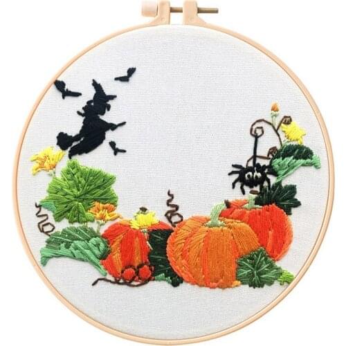 Full Range Embroidery Starter Kit, Halloween Embroidery Kits for Beginners, Embroidery Decoration, English Instructions (H)