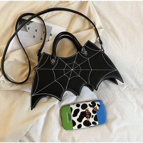 New Stylish Punk Style Women Crossbody Satchels Black Creative Fun Bat Handbag Girls Shoulder Bag Pu Leather Messenger Bags