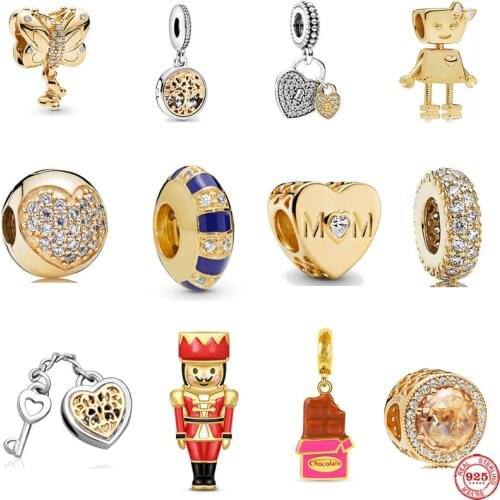 New gold bella lock key family tree butterfly mom spacer diy bead fit Original Pandora charms silver 925 bracelet women jewelry
