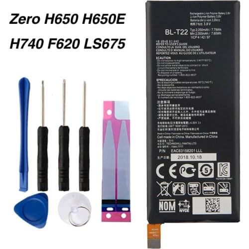 Original H650 Phone Battery for LG Zero H650 H650E H740 F620 LS675 2050mAh BL-T22
