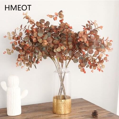 Autumn Artificial Eucalyptus Leaf Fake Flowers Bouquet Room Hoom Decor Wedding Plants Wall Materials Christmas Tree Accessories