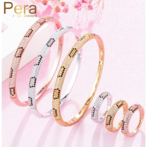 Pera Unique Design Brand Jewelry Micro Pave Cubic Zirconia Cobra Slim Shape Fashion Women Bangle And Rings Sets For Gift Z044