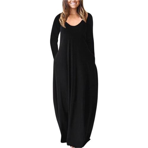 Summer Dress Women Casual Loose Long Sleeve Dresses Solid Color O Collared Maxi Long Sundress Basic Vacation Style Robe Платье