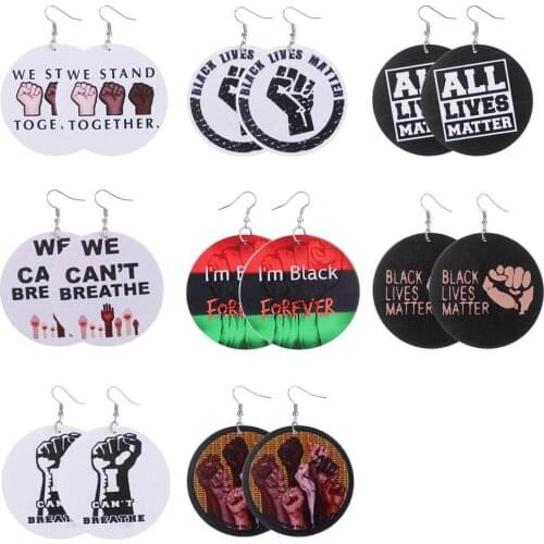 SANSHOOR Printed Black Culture Sayings Wood Earrings For Women Black Lives Matter Afro Power Fist African Wooden Drop Earrings