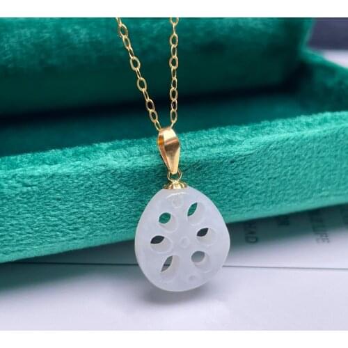 SHILOVEM 18k yellow gold natural white Jasper pendants Christmas Gift fine Jewelry plant wedding no necklace mymz12145581hby