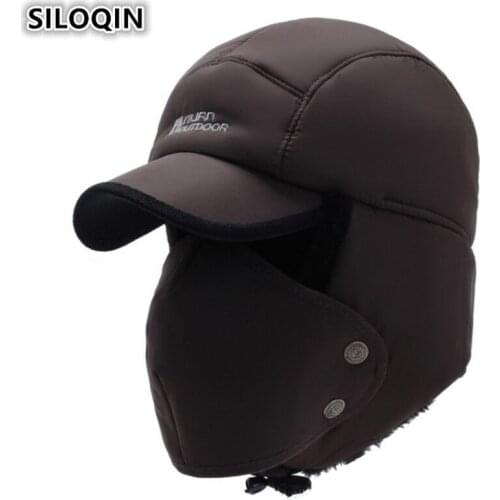 SILOQIN Winter Mens Earmuffs Caps Thicker Plus Velvet Bomber Hats For Men Women Brands Mask Cap Womens Snow-proof Warm Ski Hat