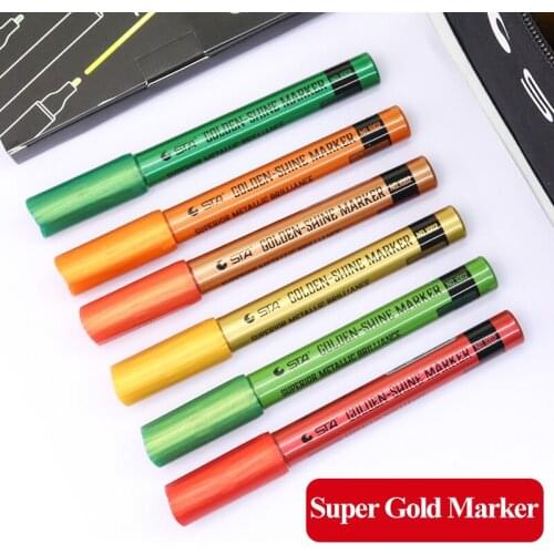 STA 6 colors Super Gold Marker Waterproof Low Odor Metallic Light Fastness Handmade Handmade DIY School Art Supplies Stationery