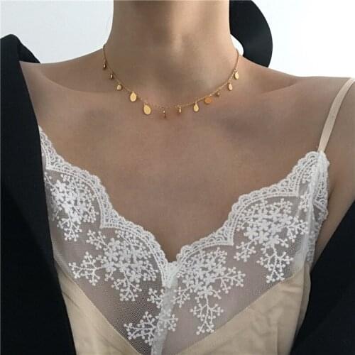 Fresh Shiny Waterdrop Square Circle Disc Pendant Fashion Gold Chains Choker Necklaces for Women Girls Banquet Boutique Jewelry