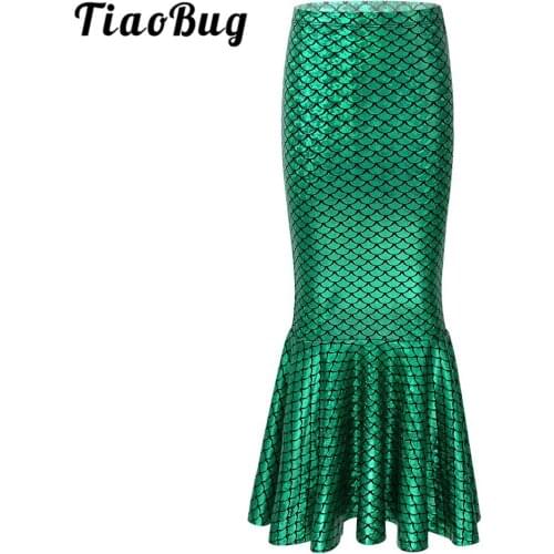 TiaoBug Kids Fish Scale Printed Mermaid Tail Walkable Elastic Waist Skirt Costume Girls Halloween Cosplay Party Fancy Dress Up