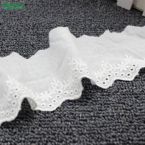 YACKALASI 15 Yds Cotton Lace Eyelet Embroidered Lace Fabrics White Black Swiss Cotton Voile Appliqued 3D Flower Trims Diy 7.3cm