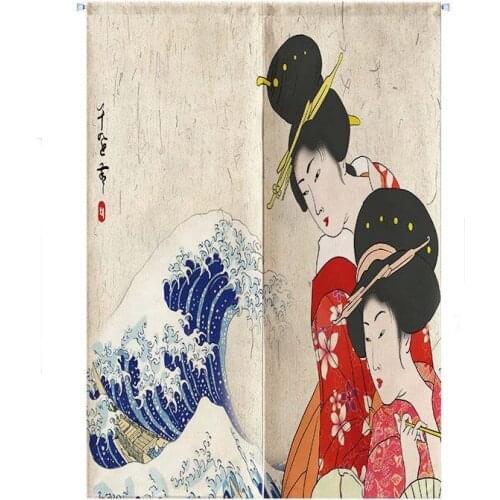 Japanese Style Waves Kimono Door Curtain Fabric Partition Bathroom Sushi Kitchen Restaurant Biparting Open Screen Home Decor