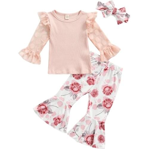 Ma&Baby 1-5Y Toddler Baby Kid Girls Clothes Set Lace Sleeve Knitted Tops Flare Pants Outfits Autumn Spring Costumes
