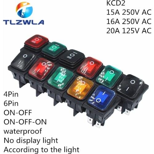 1pcs KCD2 2 ON-OFF ON-OFF-0N 4/6 pin heavy duty Sealed Waterproof Auto Boat Marine Rocker Switch with LED 15A 16A 20A 250V